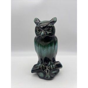 Vintage Blue Mountain Pottery Great Horned Owl Green Drip Glaze BMP 10” Tall